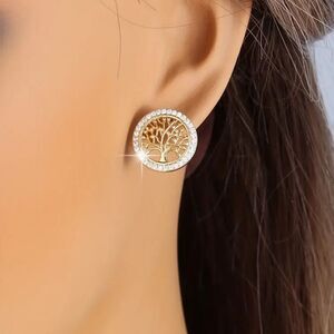 ✨🆕✨ Elegant 18k Gold Plated Simulated Zircon Tree Of Life Stud Earrings✨